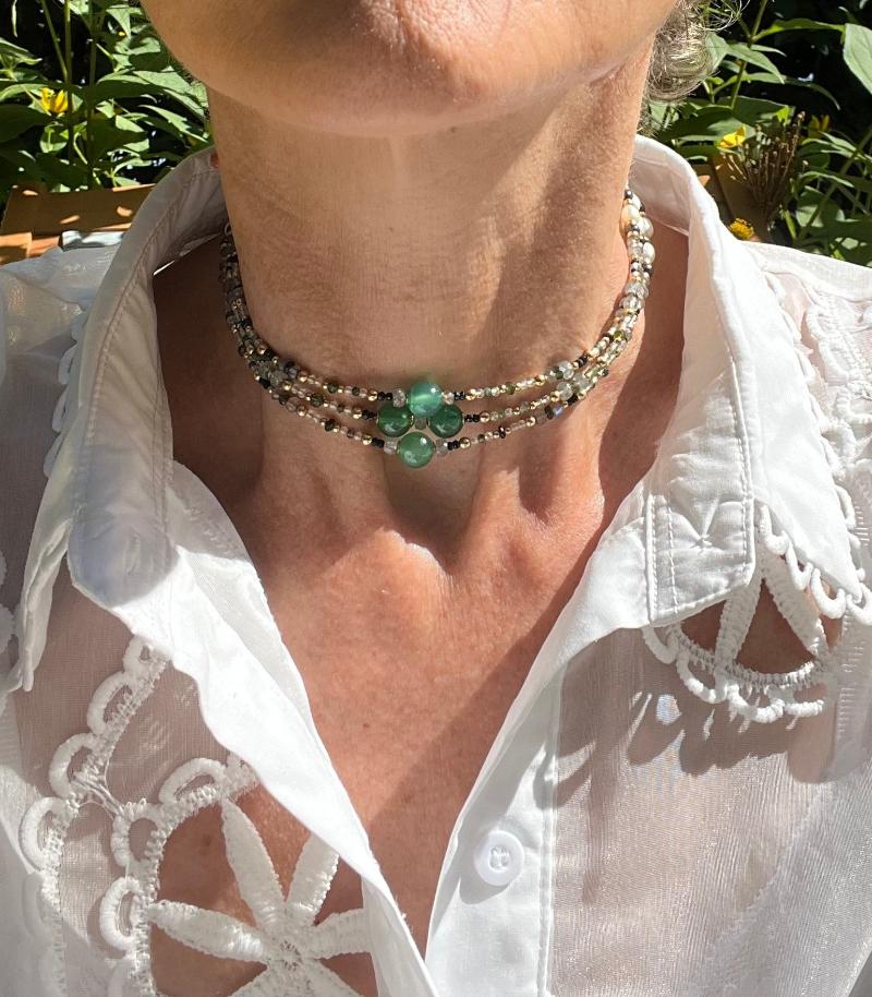 MYLAH Sapphire, Tourmaline and Emerald Gold Choker - Jitterbug Jewellery