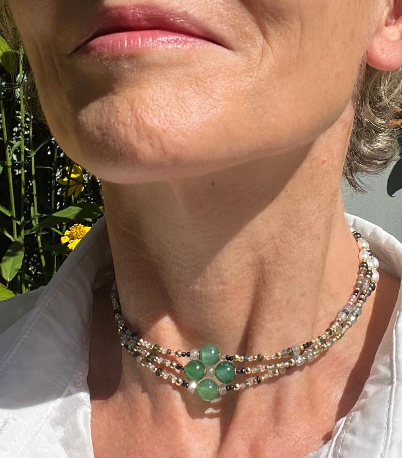 MYLAH Sapphire, Tourmaline and Emerald Gold Choker - Jitterbug Jewellery