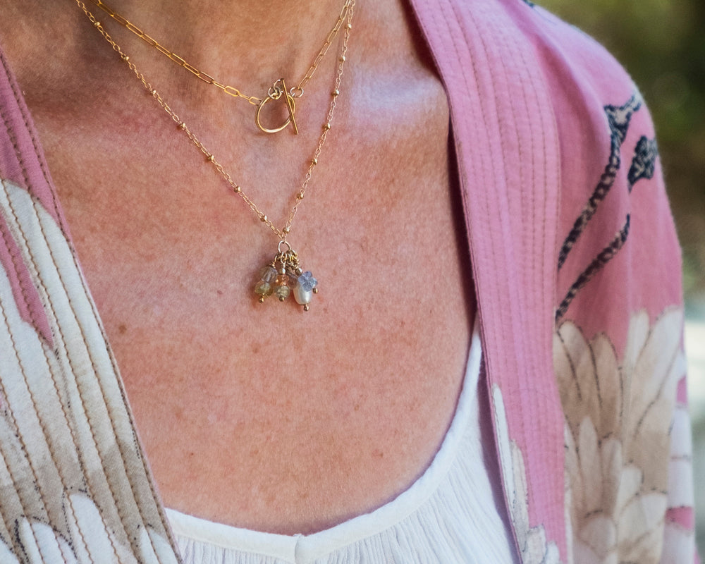 CELESTE Sapphire and Topaz Cluster Gold Necklace