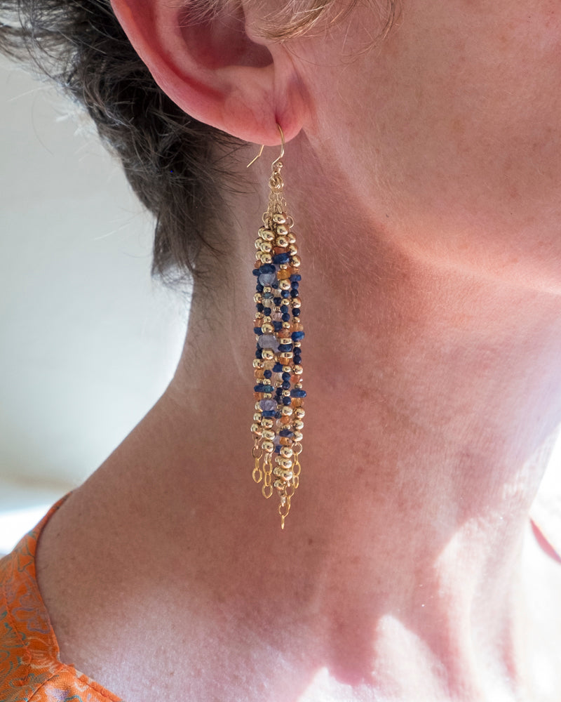 COCO Sapphire, Kyanite and Topaz Gold Waterfall Earrings