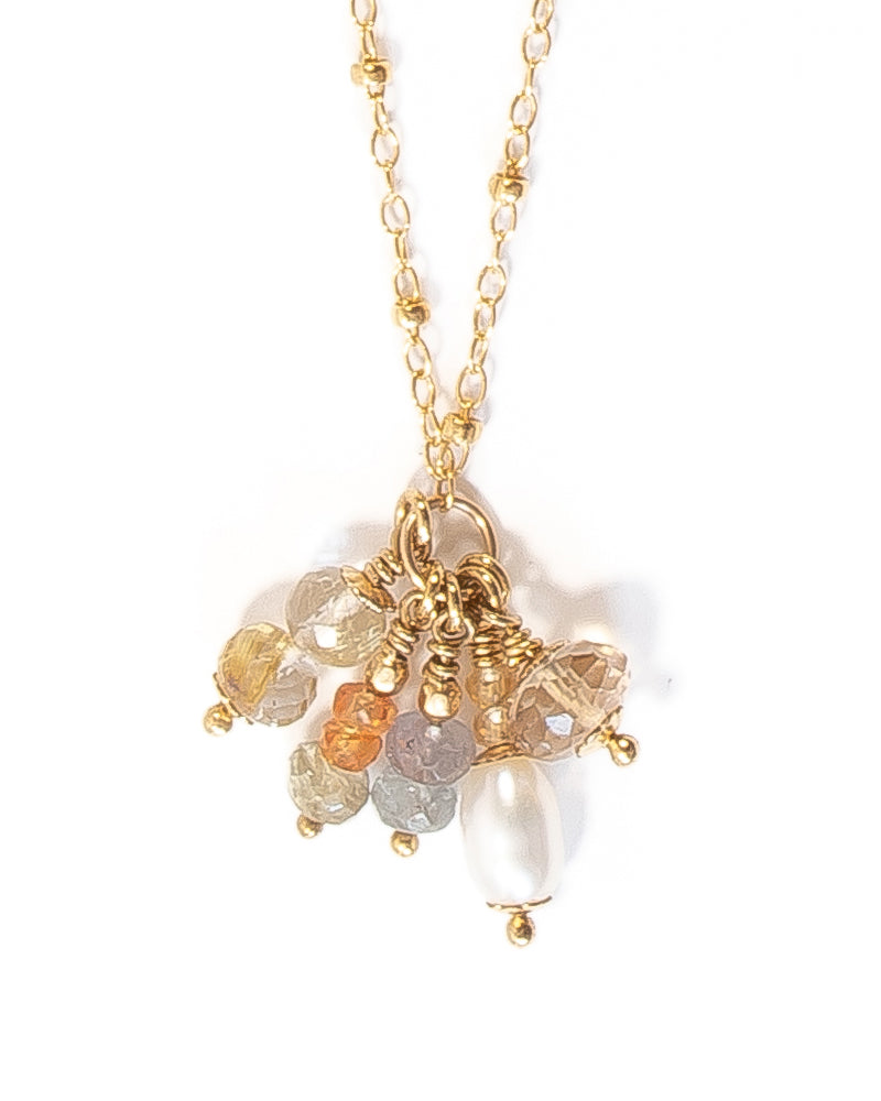 CELESTE Sapphire and Topaz Cluster Gold Necklace - Jitterbug Jewellery