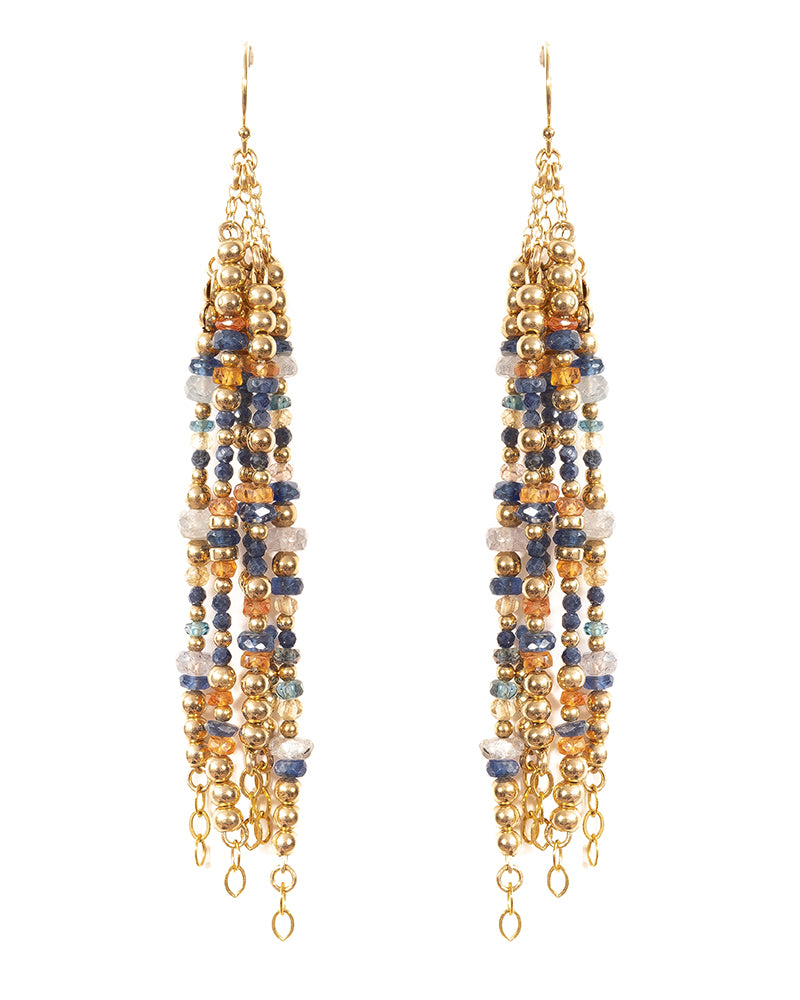 COCO Sapphire, Kyanite and Topaz Gold Waterfall Earrings - Jitterbug Jewellery