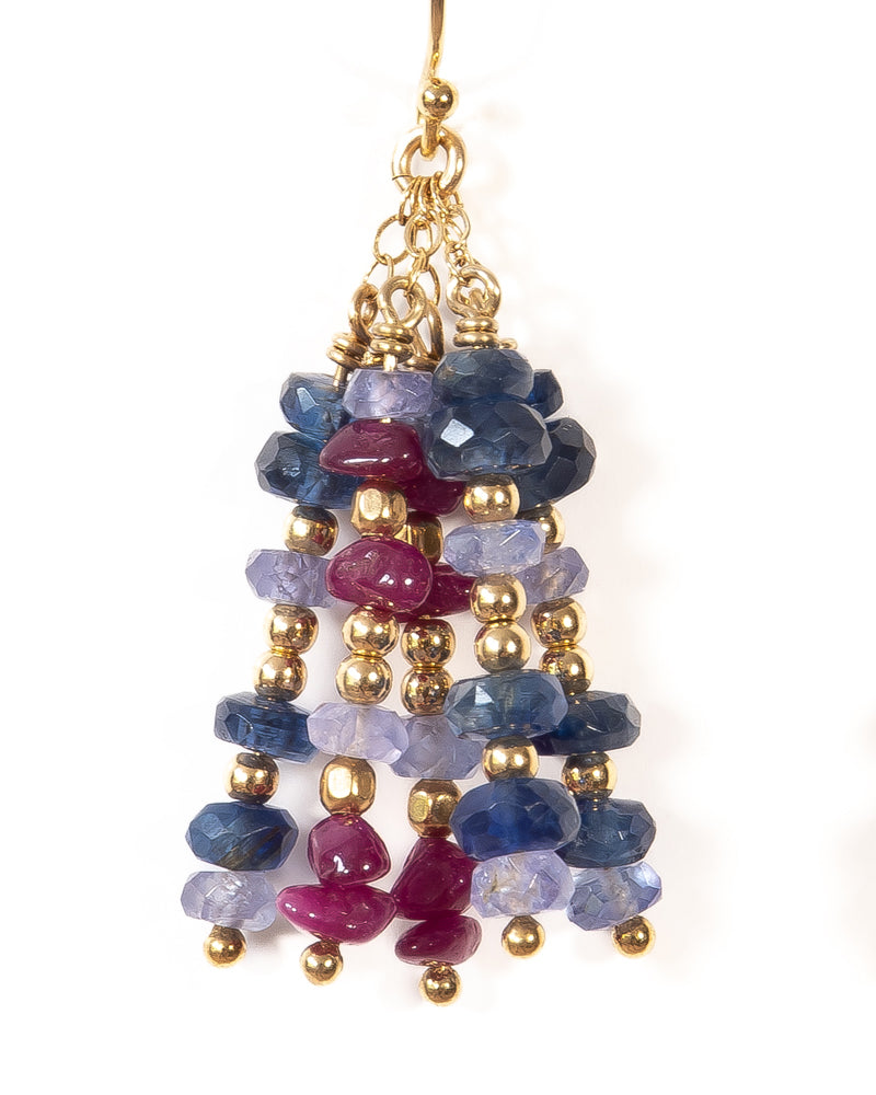 AVA Tanzanite, Kyanite and Ruby Gold Cluster Earrings - Jitterbug Jewellery